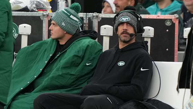 New York Jets quarterbacks Zach Wilson and Aaron Rodgers